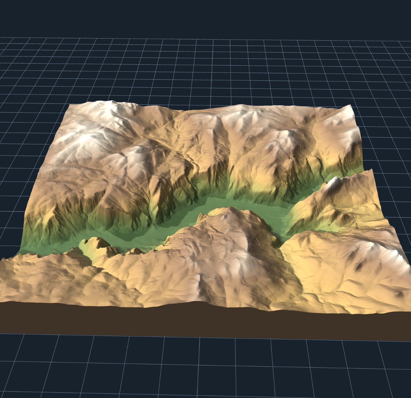 A 3D printable relief model of Yosemite Valley, the flat valley floor running between steep walls
